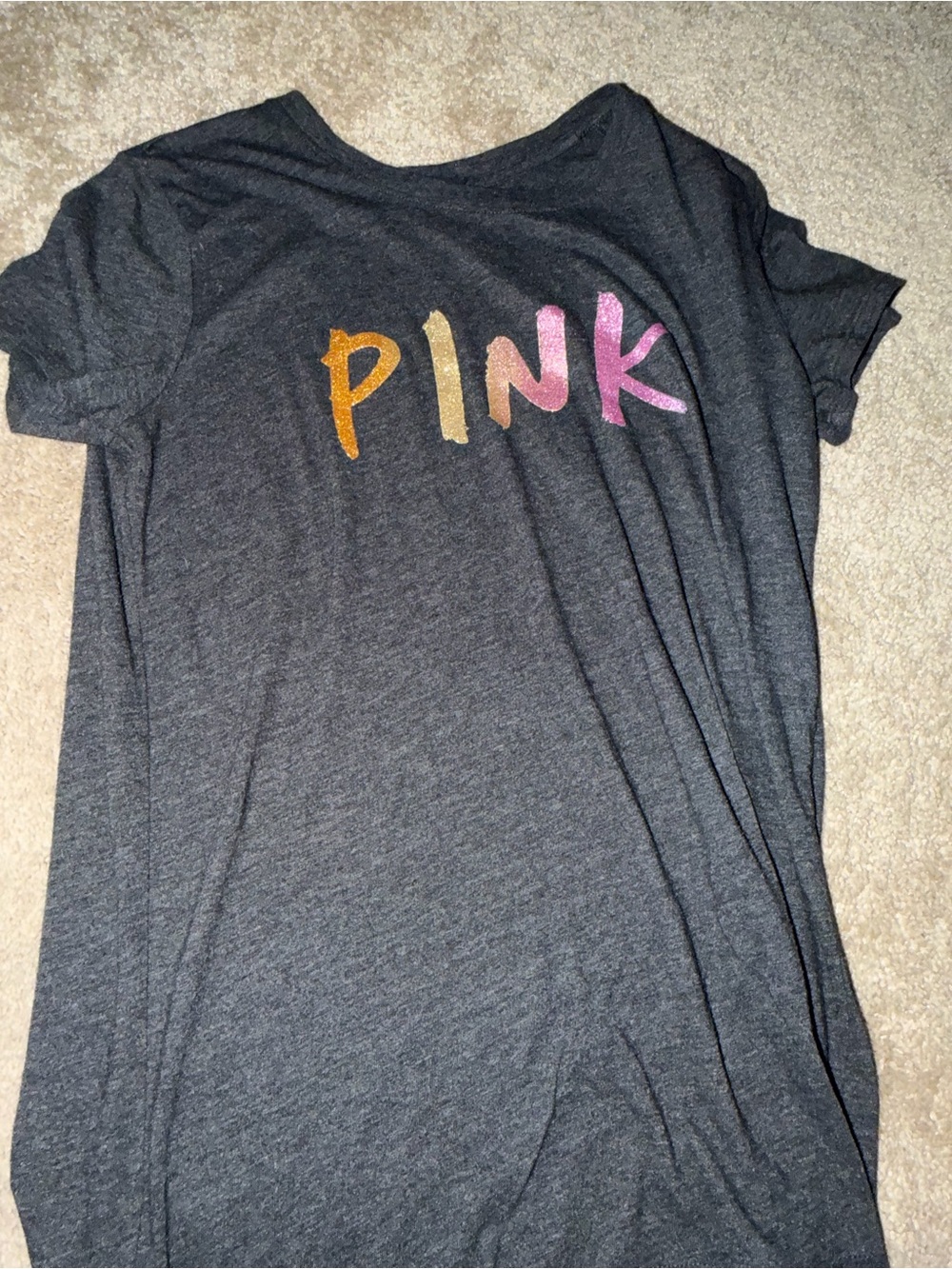 PINK Victoria's Secret Charcoal Tee with Ombre Lettering
